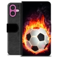 iPhone 16 Plus Premium Schutzhülle mit Geldbörse - Fußball Flamme