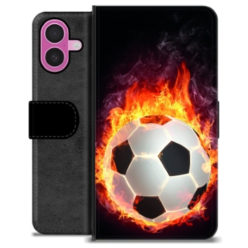 iPhone 16 Plus Premium Schutzhülle mit Geldbörse - Fußball Flamme
