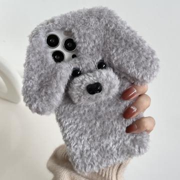iPhone 16 Pro Niedliche Plüschhülle in Teddy-Hundeform - grau