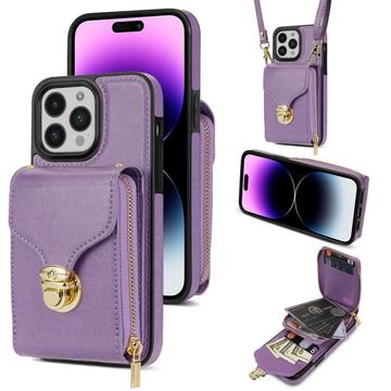 iPhone 16 Pro Alles-in-einem-Hülle mit Brieftasche und Armband - Lila