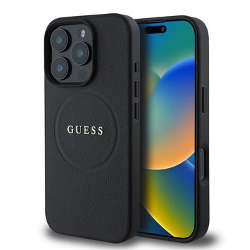 iPhone 16 Pro Guess Grained Classic Logo Hybrid Hülle - MagSafe-kompatibel - Schwarz