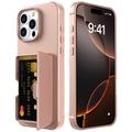 iPhone 16 Pro Hybrid Hülle mit Spiegel und Kartenhalter - Rosa