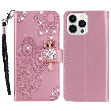 iPhone 16 Pro Max Eule Strass Wallet Hülle - Roségold