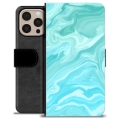 iPhone 16 Pro Max Premium Schutzhülle mit Geldbörse - Blauer Marmor