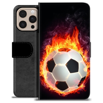 iPhone 16 Pro Max Premium Schutzhülle mit Geldbörse - Fußball Flamme