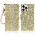 iPhone 16 Pro Max Stilvolle Glitzer Wallet Hülle - Gold