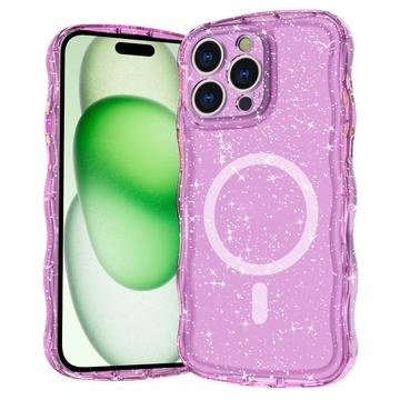 iPhone 16 Pro Max Wave-Edge Laser Glitter MagSafe Hülle - Transparentes Pink