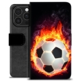 iPhone 16 Pro Premium Schutzhülle mit Geldbörse - Fußball Flamme