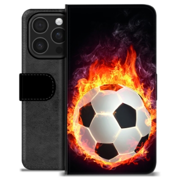 iPhone 16 Pro Premium Schutzhülle mit Geldbörse - Fußball Flamme