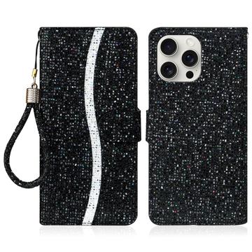 iPhone 16 Pro Stilvolle Glitzer Wallet Hülle - Schwarz