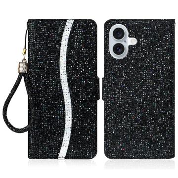 iPhone 16 Stilvolle Glitzer Wallet Hülle - Schwarz