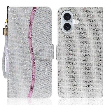 iPhone 16 Stilvolle Glitzer Wallet Hülle - Silber