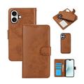 iPhone 16 Vintage 2-in-1-Geldbörsenhülle mit abnehmbarer Abdeckung - Braun