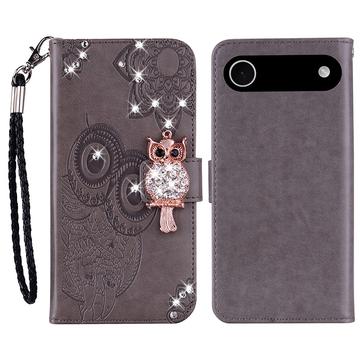 iPhone Air Eule Strass Wallet Hülle - grau