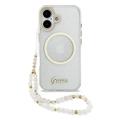 iPhone 17 Guess IML Glitter Script Armband Hülle - MagSafe-kompatibel - Durchsichtig