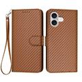 iPhone 17 Premium Wallet Hülle mit Riemen - Kohlefaserstruktur - Carbon Kaffee