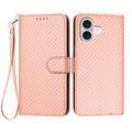 iPhone 17 Premium Wallet Hülle mit Riemen - Kohlefaserstruktur - Carbon Pink