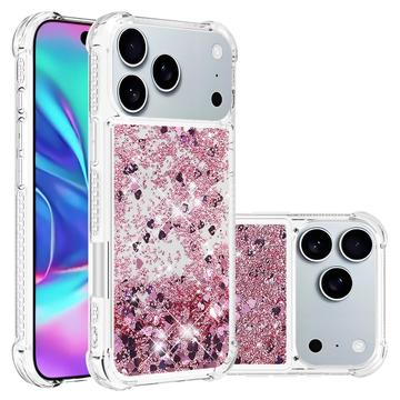 iPhone 17 Pro Glitter Quicksand TPU Hülle - Roségoldene Herzen