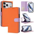 iPhone 17 Pro Max/18 Pro Max Abnehmbare Wallet Hülle mit MagSafe, RFID Schutz und Handschlaufe - Orange / Lila