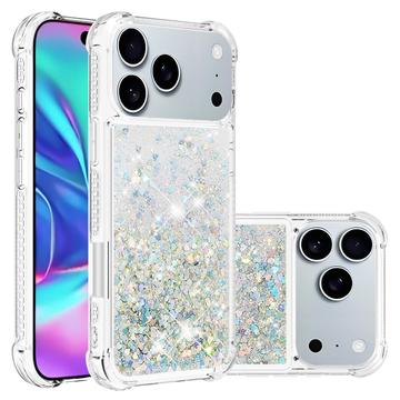 iPhone 17 Pro Max Glitter Quicksand TPU Hülle - Silber Herzen