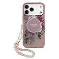 iPhone 17 Pro Max Guess IML Flowers Hülle mit Perlenband - Pink