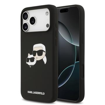 iPhone 17 Pro Max Karl Lagerfeld Double Heads MagSafe Flüssiges Silikongehülle - Schwarz