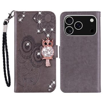 iPhone 17 Pro Max Eule Strass Wallet Hülle - grau