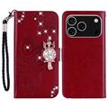iPhone 17 Pro Max Eule Strass Wallet Hülle - rot