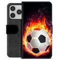 iPhone 17 Pro Premium Schutzhülle mit Geldbörse - Fußball Flamme