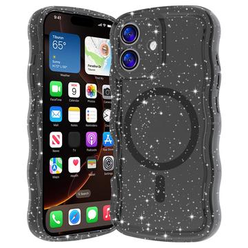 iPhone 17 Wave-Edge Laser Glitter MagSafe Hülle - Schwarz Transluzent