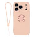 iPhone 18 Pro Max Flüssigsilikonhülle mit Ringhalter und Handschlaufe - Rosa