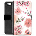 iPhone 5/5S/SE Premium Schutzhülle mit Geldbörse - Pinke Blumen