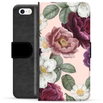 iPhone 5/5S/SE Premium Schutzhülle mit Geldbörse - Romantische Blumen