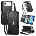 iPhone Air Wallet Hülle mit Blumen und Blattmuster mit Reißverschlusstasche & Handgelenkband