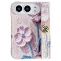 iPhone Duo-Hülle mit geprägten Aquarellblumen und Handschlaufe - Rosa