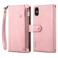 iPhone X/XS Esseble Brieftaschenhülle mit Reißverschluss und Handgelenkband - Rosa