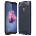 Huawei P Smart Gebürstete TPU Case - Karbonfaser - Dunkel Blau