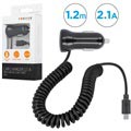 Forever M-01 Kfz-Ladegerät mit MicroUSB Spiral Kabel - 2.1A - Schwarz