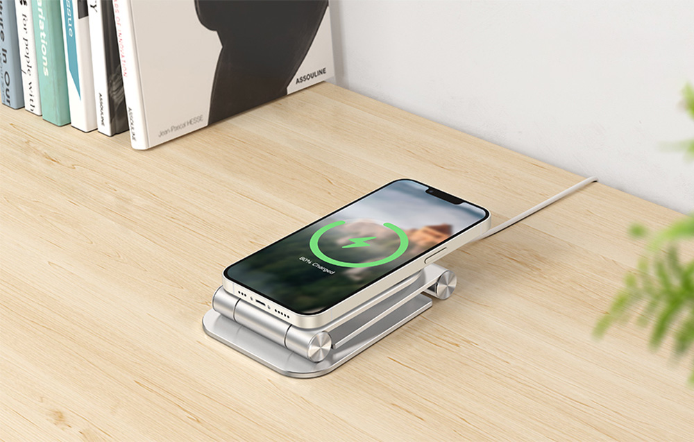 iPhone 12/13/14/15 Omoton MS02 Halterung / Ständer für MagSafe Ladegerät - Silber